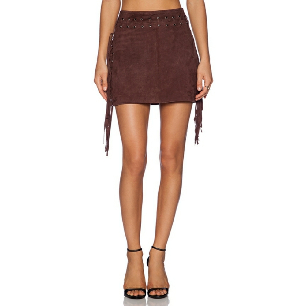 Essentiel Antwerp Fringes Suede Mini Skirt Tan